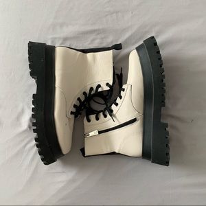 White Contrast Platform Boots